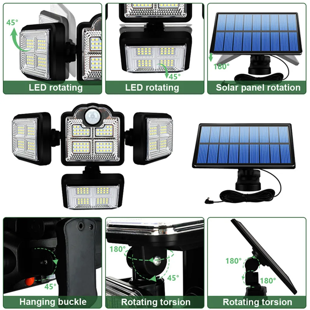 solar garden lights 2000W 198 192 LED Solar Lights Outdoor Motion Sensor 4 Heads 3 Modes Solar Wall Lamp IP67 Waterproof Landscape Security Lighting solar fence lights