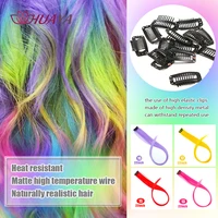 HUAYA-Extensions de Cheveux Synthétiques Longs et Lisses Colorés, Mèches sur Barrettes, Pinces, Fausses Épingles à Cheveux, Kanekalons 2