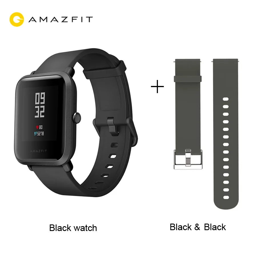 Английская версия] Xiaomi Amazfit Bip Смарт часы Huami gps Smartwatch Bluetooth 4,0 Пульс 45 дней батарея IP68 - Цвет: Black N Black Strap