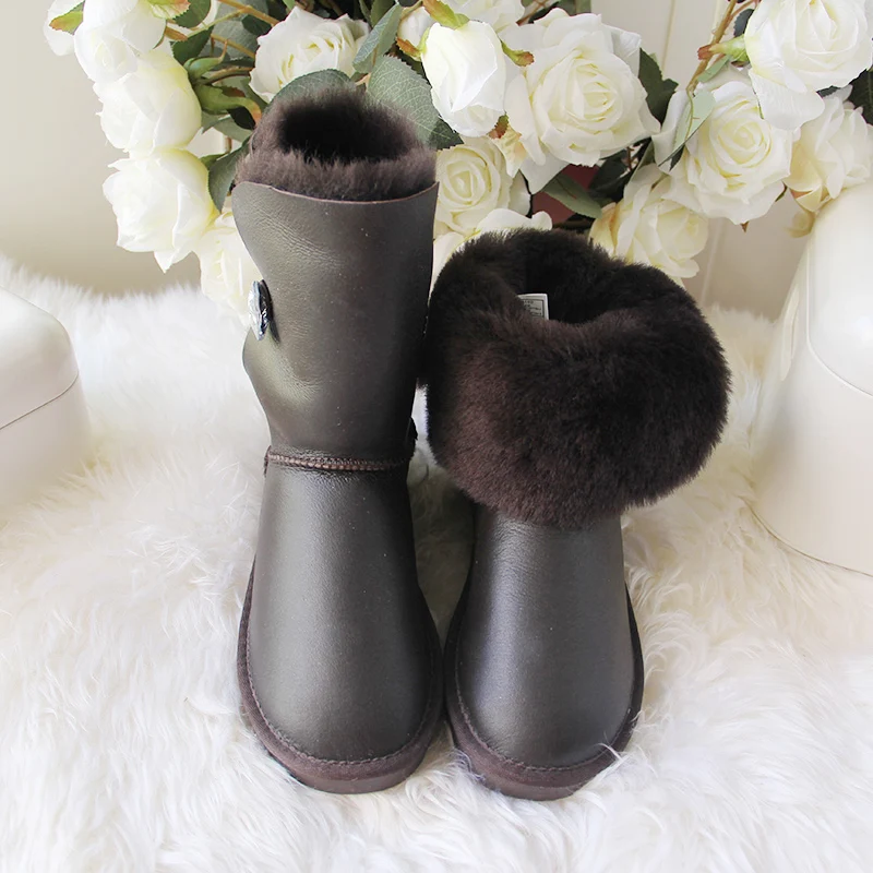 Г., модные женские зимние ботинки наивысшего качества женские ботинки из натуральной овечьей кожи натуральный мех, теплая шерсть зимние ботинки - Цвет: Metal Chocolate