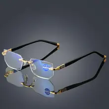 Модные металлические Rimeless очки для чтения, анти-синий светильник, высококачественные бескаркасные очки для дальнозоркости, мужские и женские бриллиантовые 1,5 2,5 3,0 1,0