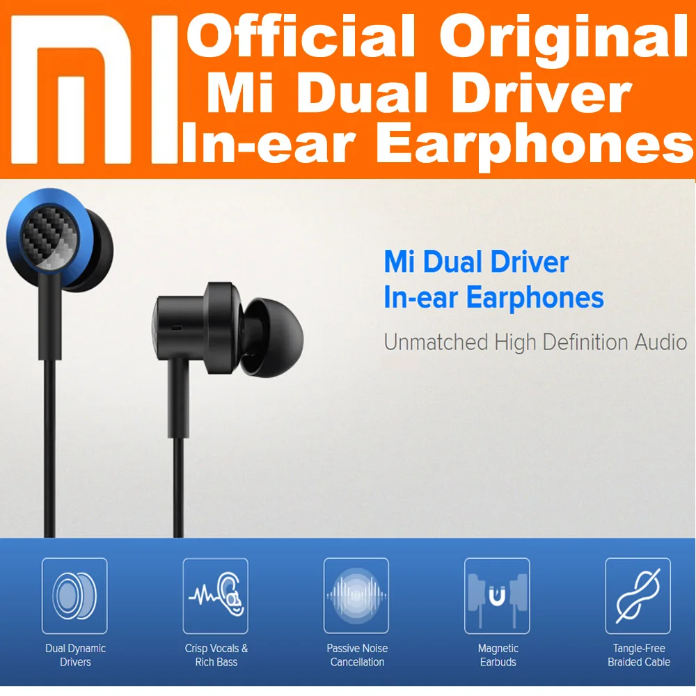 XiaoMi Mi Dual Dynamic Drivers In-ear Earphones Stereo 3.5mm Magnetic L-shaped plug High Definition Audio Gaming Earphone | Электроника
