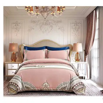 

100S High density Bedding Sets Stately Pink Home Textile Royal demeanor Bedding Egyptian cotton Bed linen Bed Duvet Cover Sheet