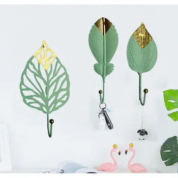 

Green Wall Mounted Hanger Metal Iron Leaf Shape Hook Door Wall Decoration Wardrobe Clothes Bag Key Scarf Storage Hanger Style F