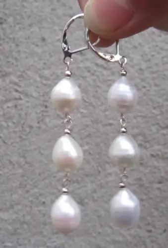 

White Gold HOT HUGE AA 10-12mm Drop White South Sea Pearl Earrings