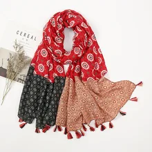 

Fashion lady Bohemina Aztec Floral Patchwork Tassel Scarf Lady Print Shawls and Wraps Female Foulards Echarpe Designer 180*90Cm