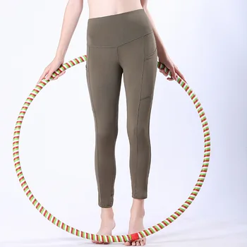 

2020 Sports Pants Fashion Female High Waist Solid Color Running Fitness Pants Belt Pocket Simple Sports Pants Women