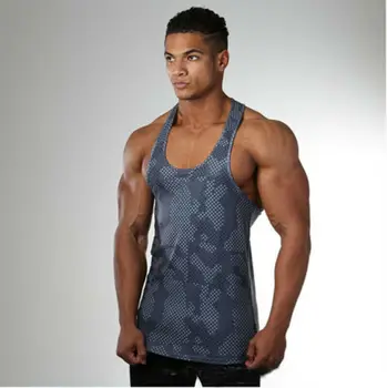 

2020 New Fashion Men's Gym Slim Fit Vest Bodybuilding Stringer Tank Tops Muscle Shirts M-XXL Printed Sports Vest running vest
