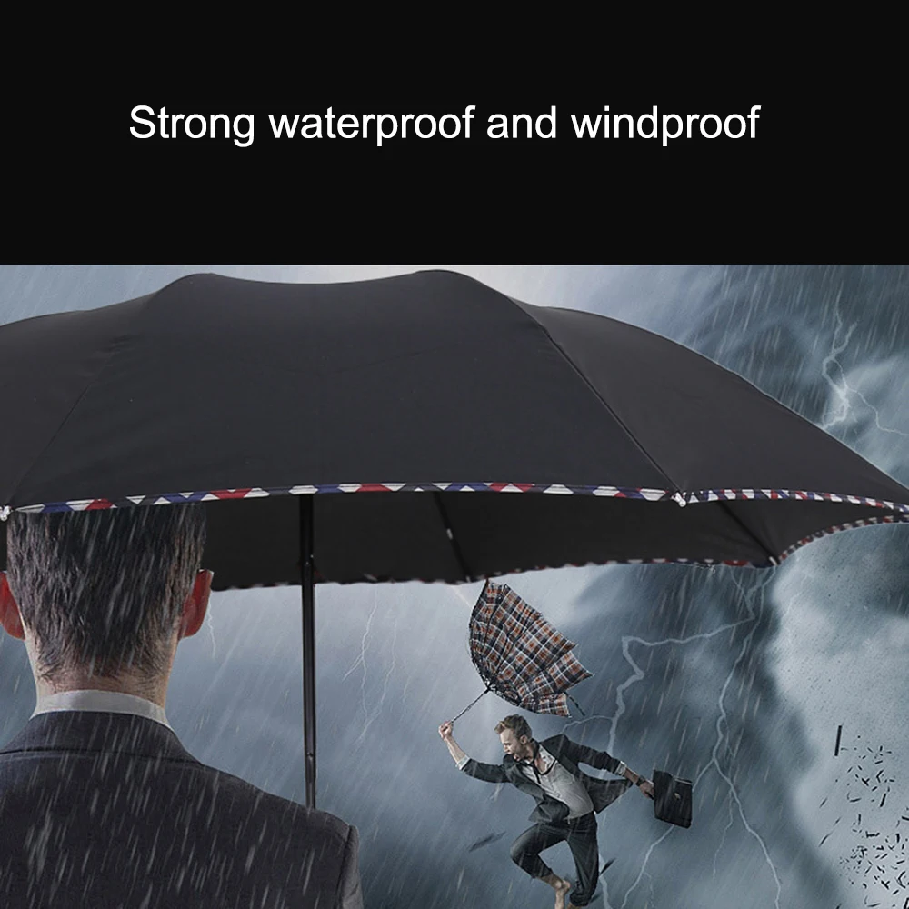 Plaid Edging Simple Umbrella Manual Tri-fold Umbrella Women Man Universal Business Umbrella 55 cm 8 Bones Solid Color Rain Gear