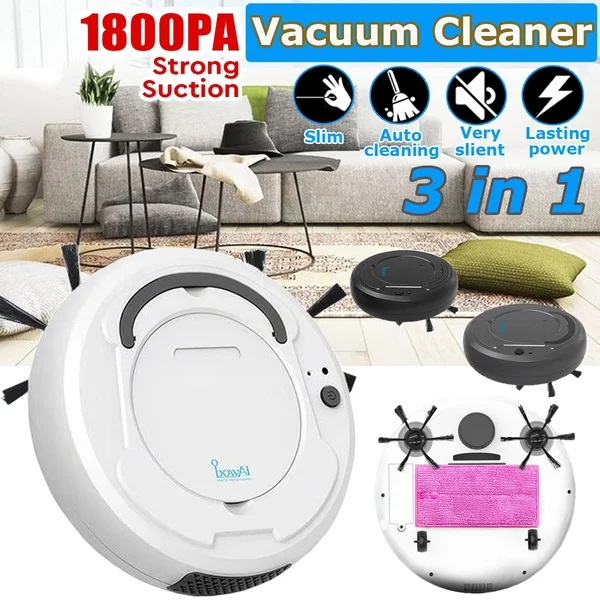 Smart Floor Vacuum Cleaner 3-In-1 Auto Rechargeable Smart Sweeping Robot 1800Pa Multifunctional Cleaner Dry Wet Sweeping