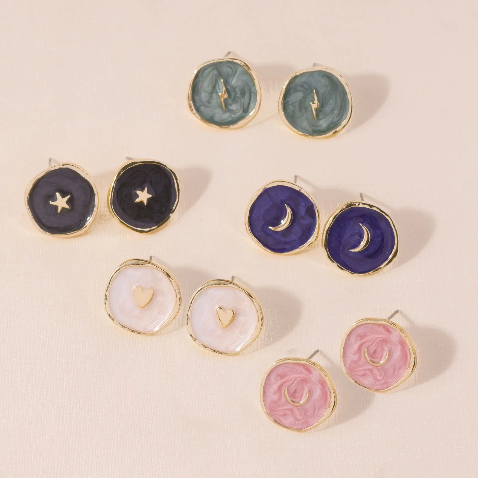 Lost Lady Fashion Enamel Moon Star Earrings Ring Necklace for Women Women's Metal Lightning Heart shaped Jewelry Sets jewelry sets jewelry set