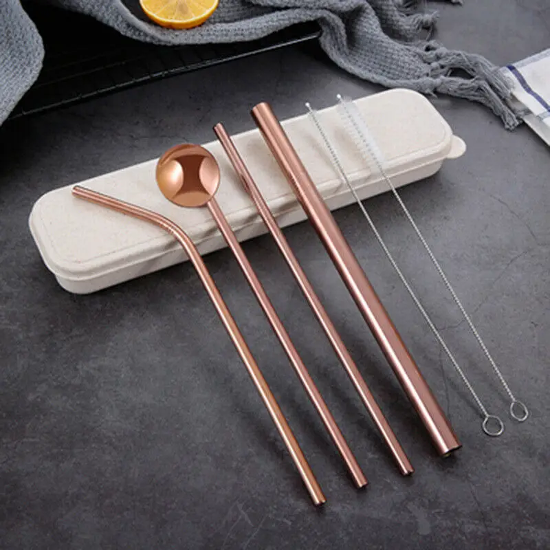 

Kit Drinking Straw Stainless Steel Brushes Portable Non-toxic Metal Reusable 6Pcs/set Durable
