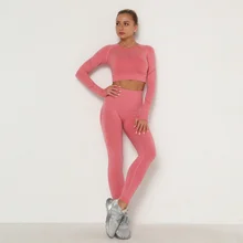 

Women's Tracksuit Gym Yoga Set Female Clothing Fitness Long Sleeve Crop Top High Waist Sports Leggings Sportswear Yogas Outfit