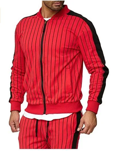 Vanquish Мужская спортивная одежда в полоску, клетчатый костюм со стоячим воротником, тонкий облегающий комплект из 2 предметов из чистого хлопка для бега, уличная одежда для мужчин