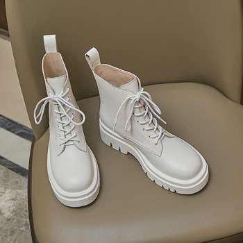 

Female Motorcycle Short Boots Winter Warm Women lace up Ankle Boots Party Basic Shoes Woman Newest Chunky Heels