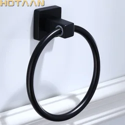Matte Black Finish Stainless Steel Bathroom Towel Holder Wall-Mounted Round  Towel Rings ,Towel Rack YT-10791-H