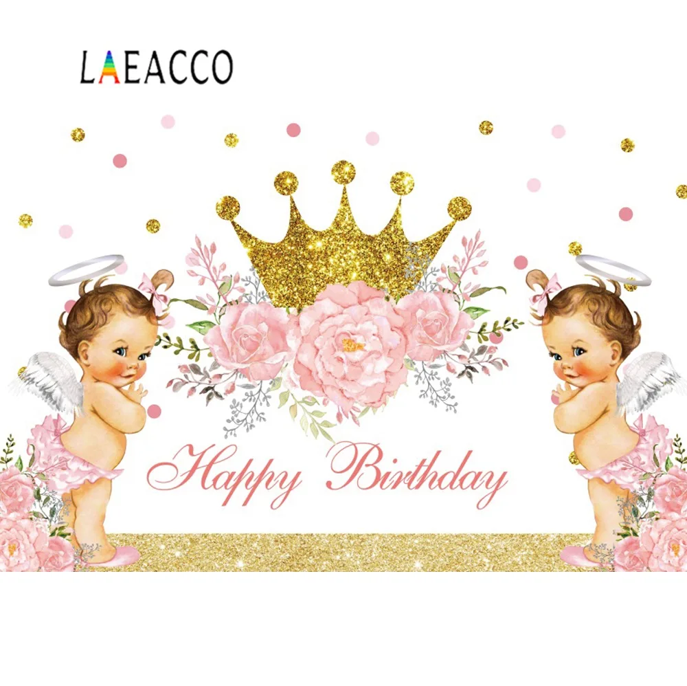 

Laeacco Princess Birthday Backdrops For Photography Baby Shower Golden Crown Lovely Baby Party Banner Photo Background Photocall