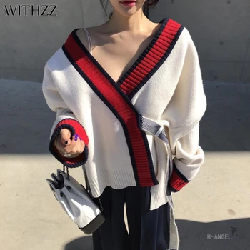 

WITHZZ Autumn Winter Casual Loose Personality Color Matching Cardigan Coat Sweater