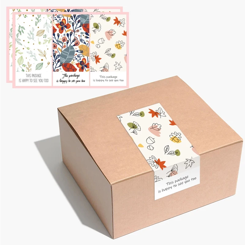 

50pcs Fashion Rectangular Green Leaf Stickers Colorful Gift Box Sealed Labels Thank You Package Sealing Tag 10*5CM