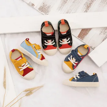 

Children's Sneakers 2019 Spring/autumn New Color Matching Kids canvas Shoes Boys/girls Breathable Velcro Soft Sole Casual Shoes