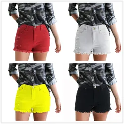 2022 primavera verão feminino denim shorts moda rasgado split shorts jeans 6 cores elástico sexy shorts magros S 2XL