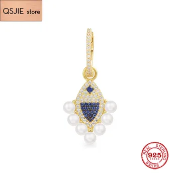 

Fashion Charm Silver Original 1:1 Copy,Single Sterling Silver Lucky Blue Fish Earrings with Pearl Luxury Jewelry Gift For Female