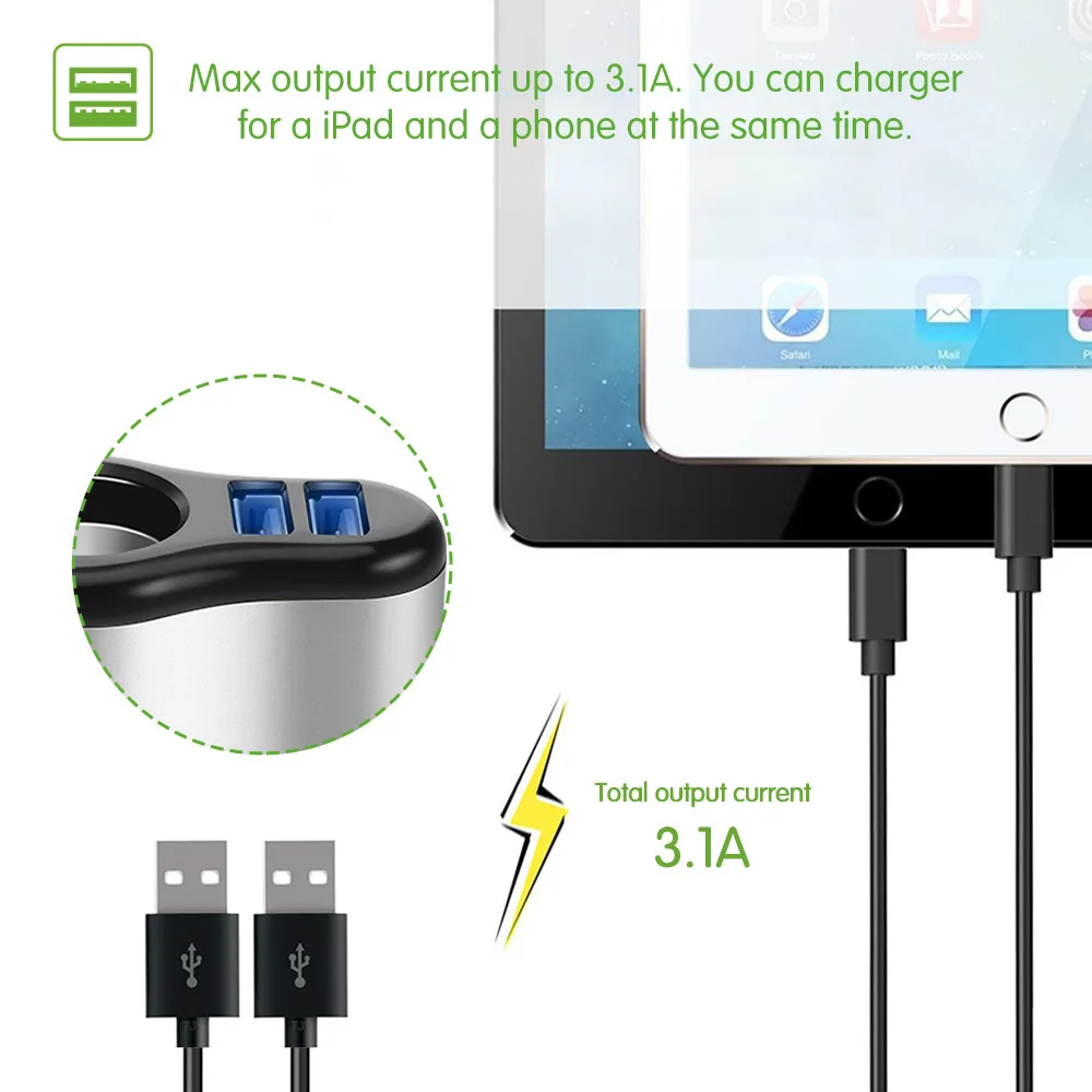 XIAOMI 12 V-24 V Автомобильное зарядное устройство с двумя USB разъемами прикуривателя Автомобильное зарядное устройство адаптер 5V 3.1A Зарядка для iPhone MP3 DVR Pad