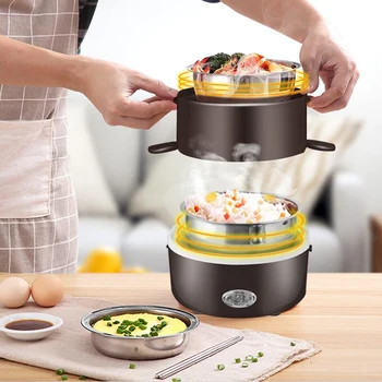 

220V Electric Rice Cooker Stainless Steel 2/3 Layers Steamer Portable Meal Thermal Heating Lunch Box Food Container Warmer