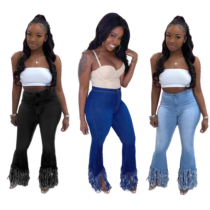 

Echoine sexy Tassel Long Pants Flare Pants Skinny Fashion High Waist Jeans Summer Jeans For Women Vestidos plus size