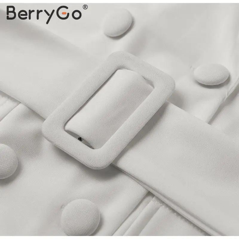 BerryGo элегантное платье размера плюс, облегающее офисное платье для женщин, Осенний Женский блейзер, одноцветное короткое платье, сексуальное двубортное платье с отворотом