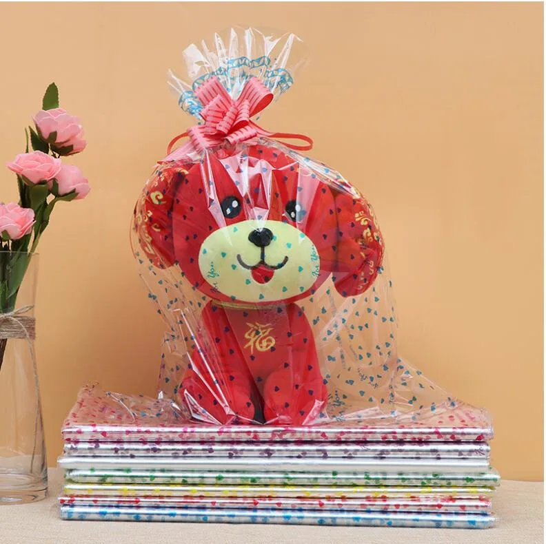 50 шт., 18x25 см/20x30 см, прозрачный пластиковый пакет для кукол, упаковка для игрушек, маленькое сердце, Подарочная сумка, вечерние корзины для конфет и фруктов