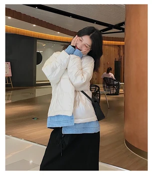 

Make new false two-piece down cotton-padded jacket cowboy splicing cotton-padded clothes coat collar students han edition dress