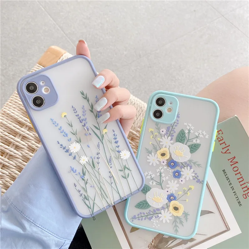 Fashion Cute Flower Phone Case For iphone 11 Pro Max 7 8 plus X XR XS Max SE 2020 Back Cover Luxury Color Thick Border Soft Capa