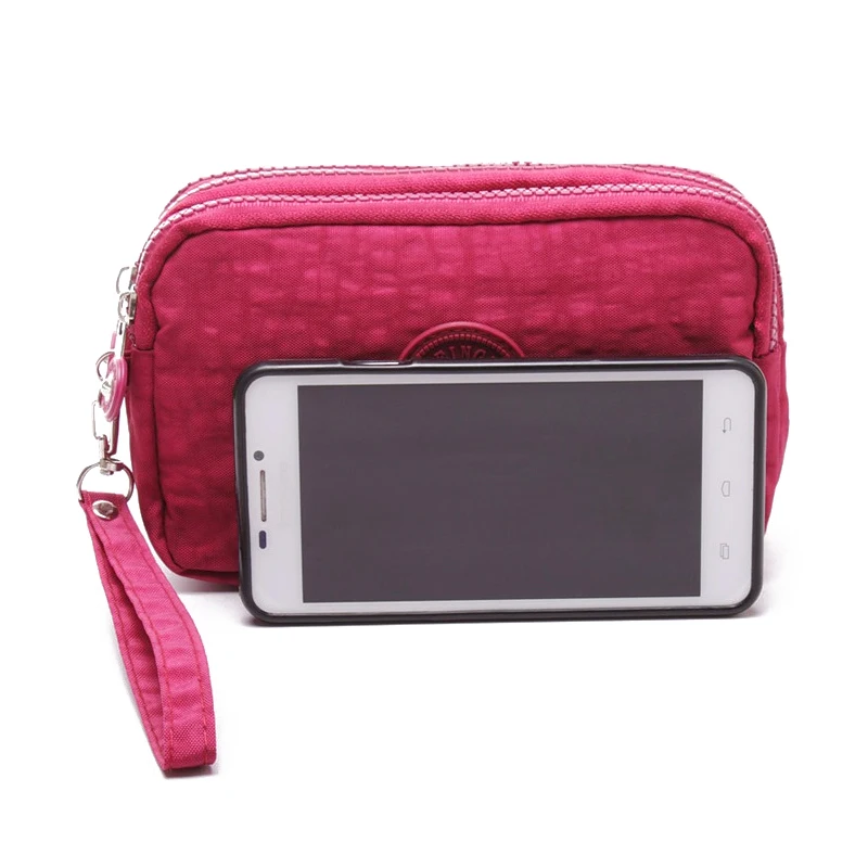 Новый-женский маленький кошелек шайба морщинистая ткань телефон кошелек три молнии портативный для макияжа сумка