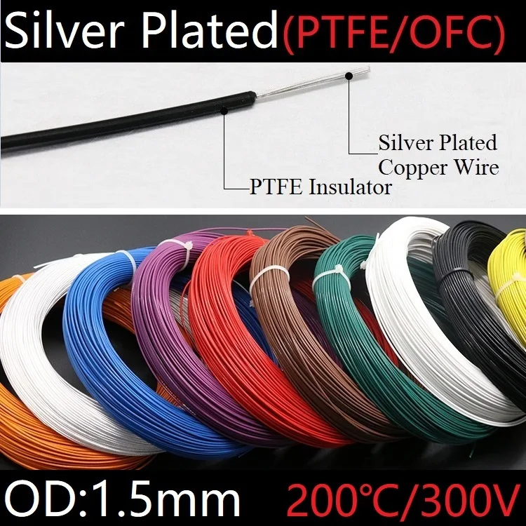 PTFE посеребренный провод OD 1 5 мм изолированный высокотемпературный мягкий