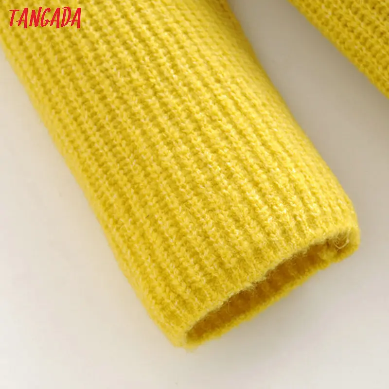 Tangada женский элегантный желтый длинный кардиган свитер с длинным рукавом Повседневные женские вязаные свитера толстый джемпер weater SW08