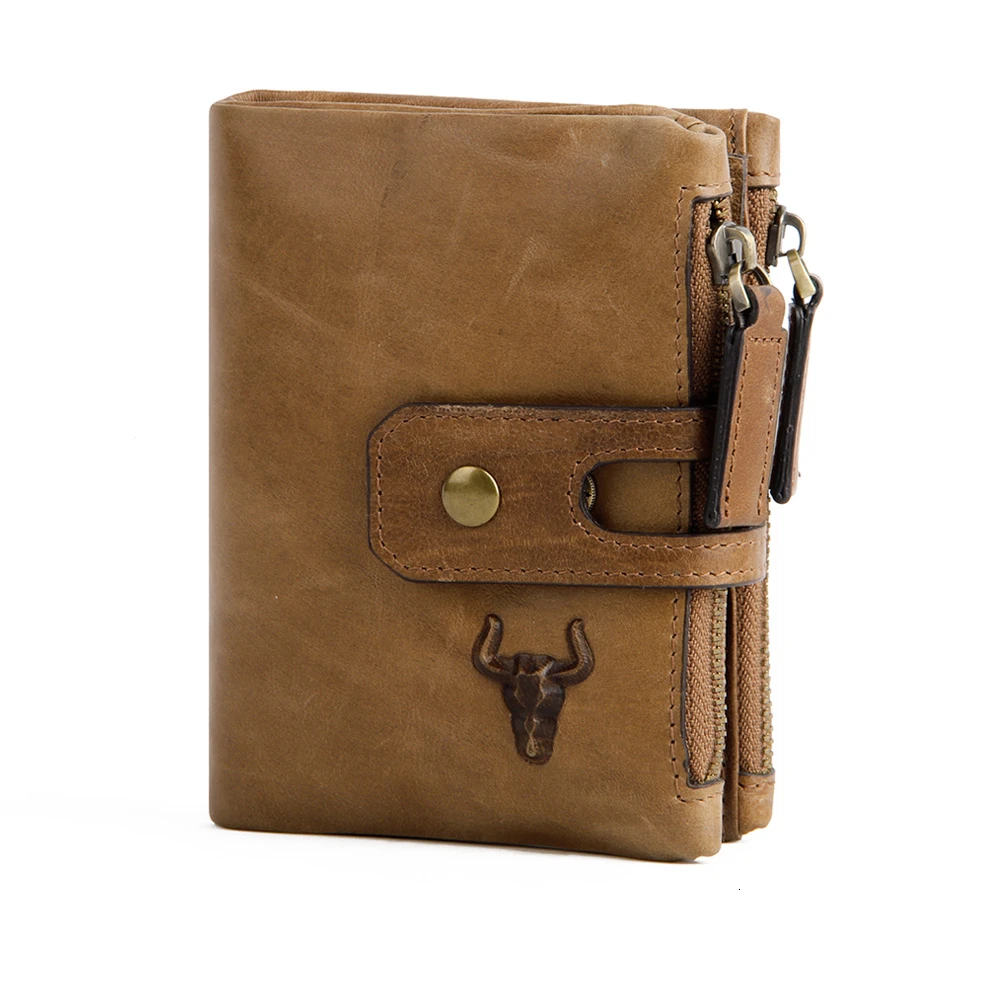 

Men Wallet Genuine Leather Crazy Horse Double Zipper Case Brand RFID Credit Card Holder Male Key Coin Purse Clutch Money Bag