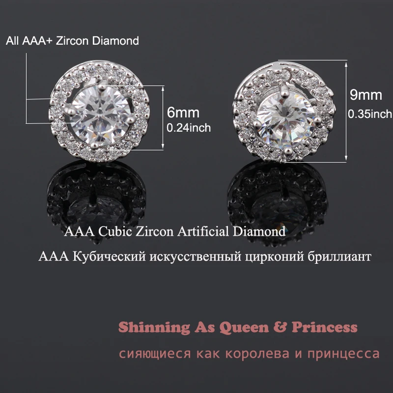 Classic Round AAA+ Cubic Zirconia Stud Earrings For Women Party Gift Crystal Earings Fashion Jewelry For Men oorbellen AE177