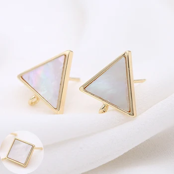 

4PCS 16MM 24K Gold Color Brass with Shell Triangle Square Stud Earrings High Quality Diy Jewelry Findings Accessories