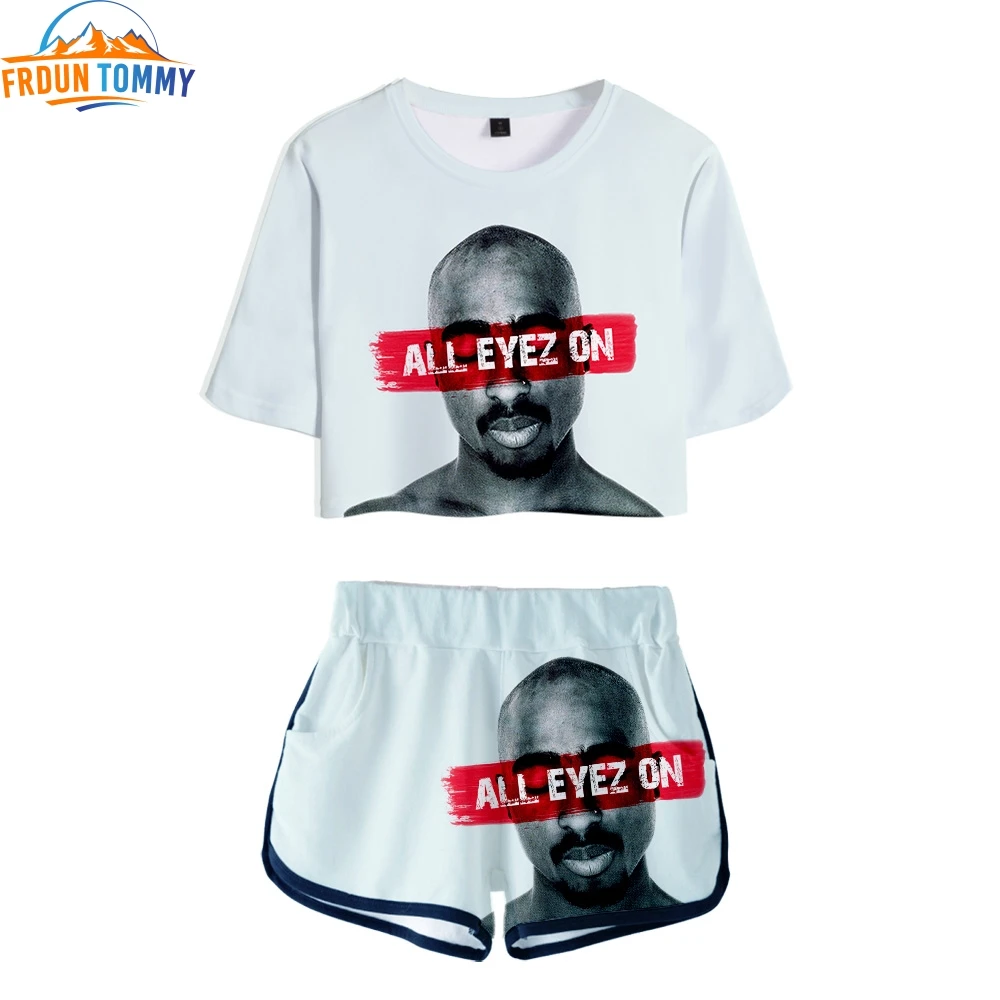 

2Pac Two Piece Set 2Pac Sweatsuit Harajuku womens tshirt+shorts sexy clothes outfits Top+biker shorts summer 2 piece set Womens