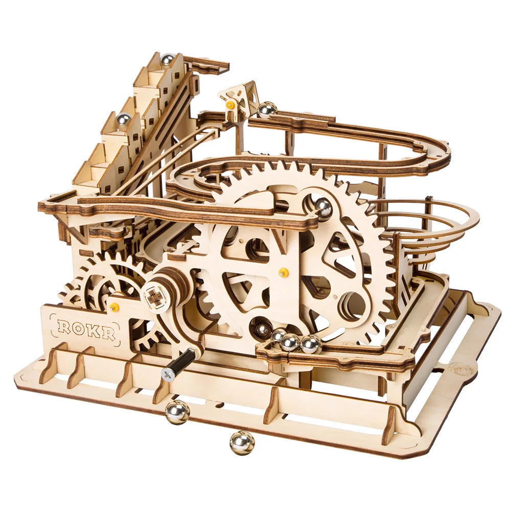 

4 Styles DIY Waterwheel Coaster Wooden Marble Run Magic Game Assembly Steam Stem Model Kits Educational Toys Children Gift
