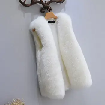 

New Short Artifical Fox Fur Vest Women Winter Casual Faux Fox Fur Vests Button Sleeveless Warm Fake Fox Fur Coats Female