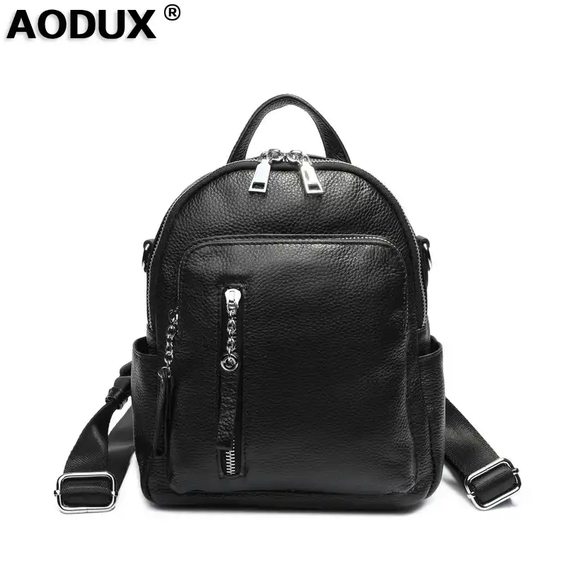 black leather backpack silver hardware