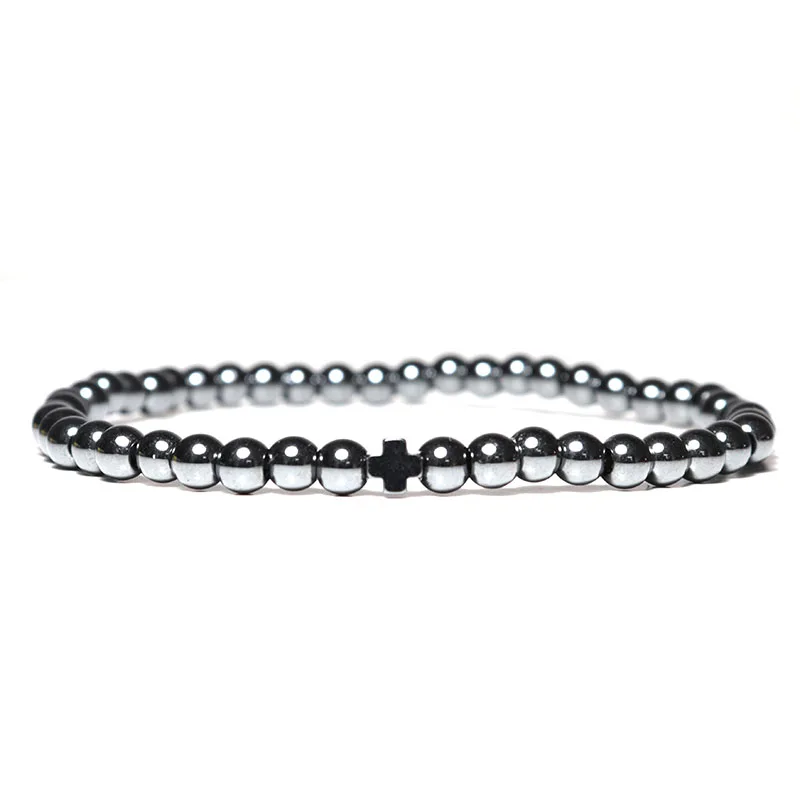 Hematite beads 4 мм ручной работы натуральный камень Бусины Браслет Подвески гематит крест Braclet для мужчин браслет Круз ювелирные изделия Homme Bileklik - Окраска металла: Hematite beads