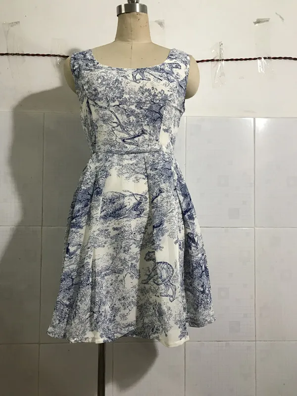 

2020 Summer New Vintage Ink painting Printing Above knee Dress Women Casual Ink totem forest animals Print Short Chiffon Dress