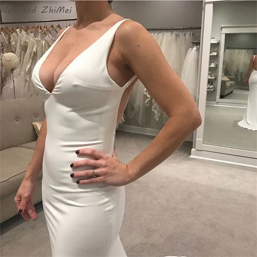 Newland ZhiMei Vestido De Noiva свадебное платье в стиле "Русалка" Сексуальный v-образный вырез открытая спина Часовня Поезд Сатиновые Свадебные платья Robe De Mariee