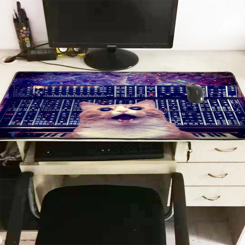  Anime DJ Cat Space Large Speed Gaming Mouse Pad for Gamer Mouse Keyboard Mat Lock Edge Mousepad for