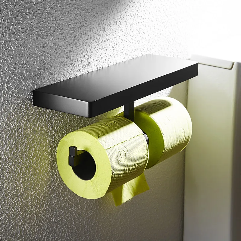 

Black Bathroom Tissue Holder Soild Brass Toilet Paper Roll Rack Lavatory Shelf Luxury Wall Mount Nail Punched Bath Hardware New