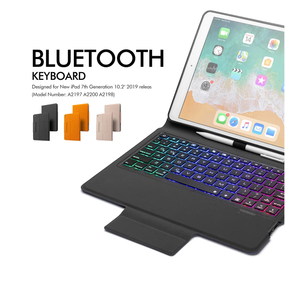 Для iPad 10,2, 7 цветов, Беспроводная Bluetooth клавиатура, кожаный чехол с подставкой, умный флип-чехол со встроенным держателем для карандашей