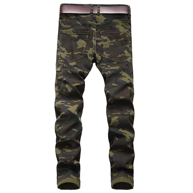 Mcikkny Fashion Men's Cargo Motorcycle Denim Trousers Military Style Biker Jeans Pants Multi Pockets  (2)